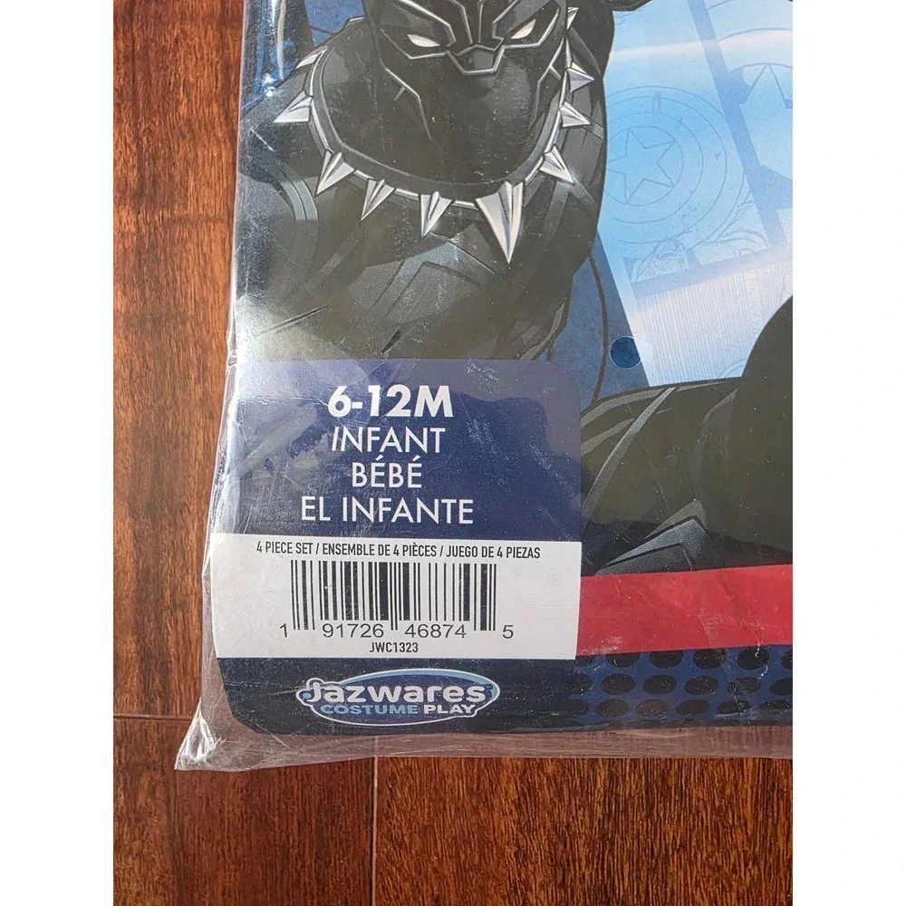 Marvel Black Panther Infant Costume 4 Piece Set 6-12M Jazwares Black